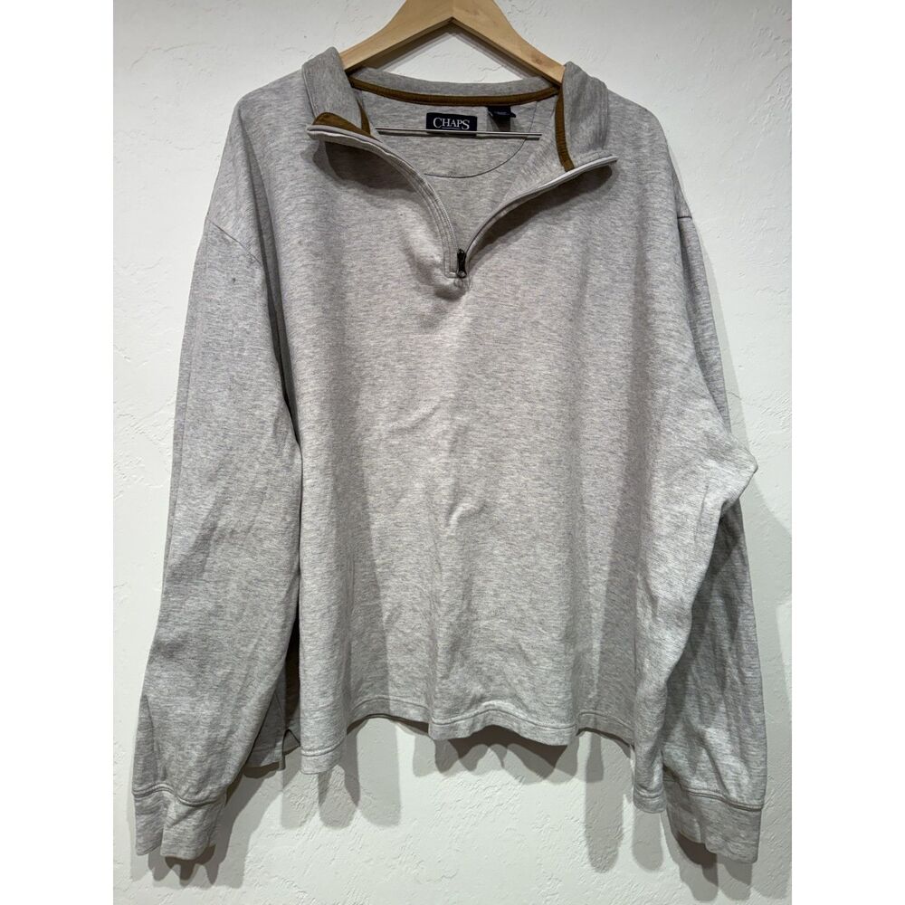 Chaps Pullover Sweater Heather Light Gray Quarter-Zip Big & Tall (Size 4XB)